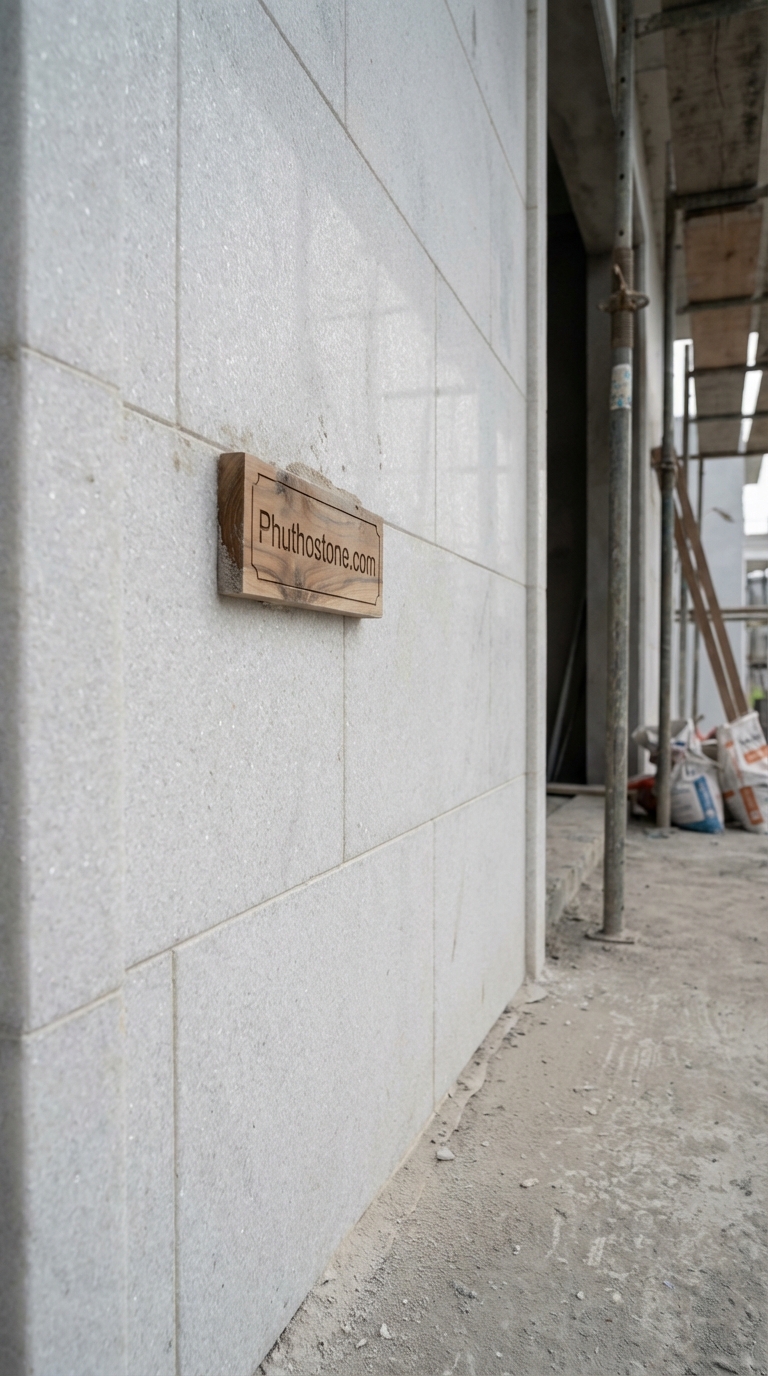 Đá trắng muối ốp mặt tiền, bề mặt ghép thanh đa sắc, Kích thước 10x50cm