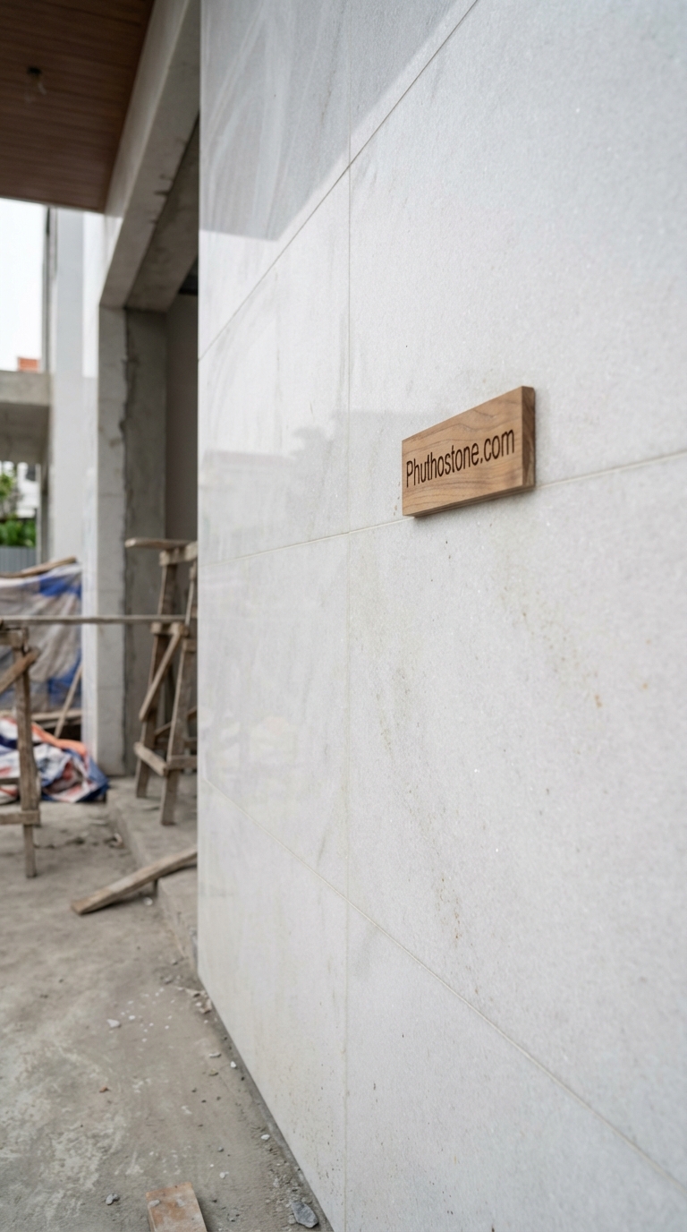 Đá trắng muối ốp mặt tiền, bề mặt mài bóng sang trọng, Kích thước 60x120cm