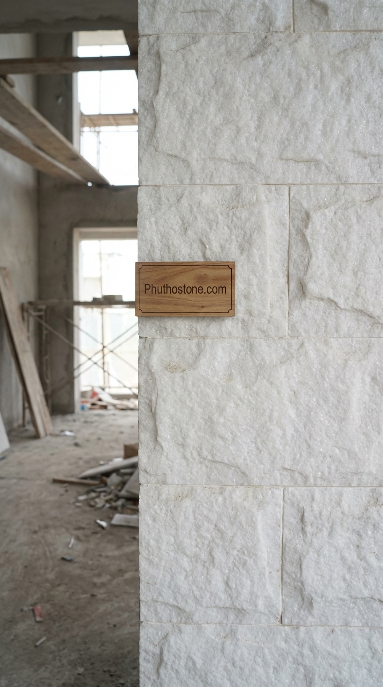 Đá trắng muối ốp tường độc đáo, bề mặt đục tay nghệ thuật, Kích thước 20x40cm