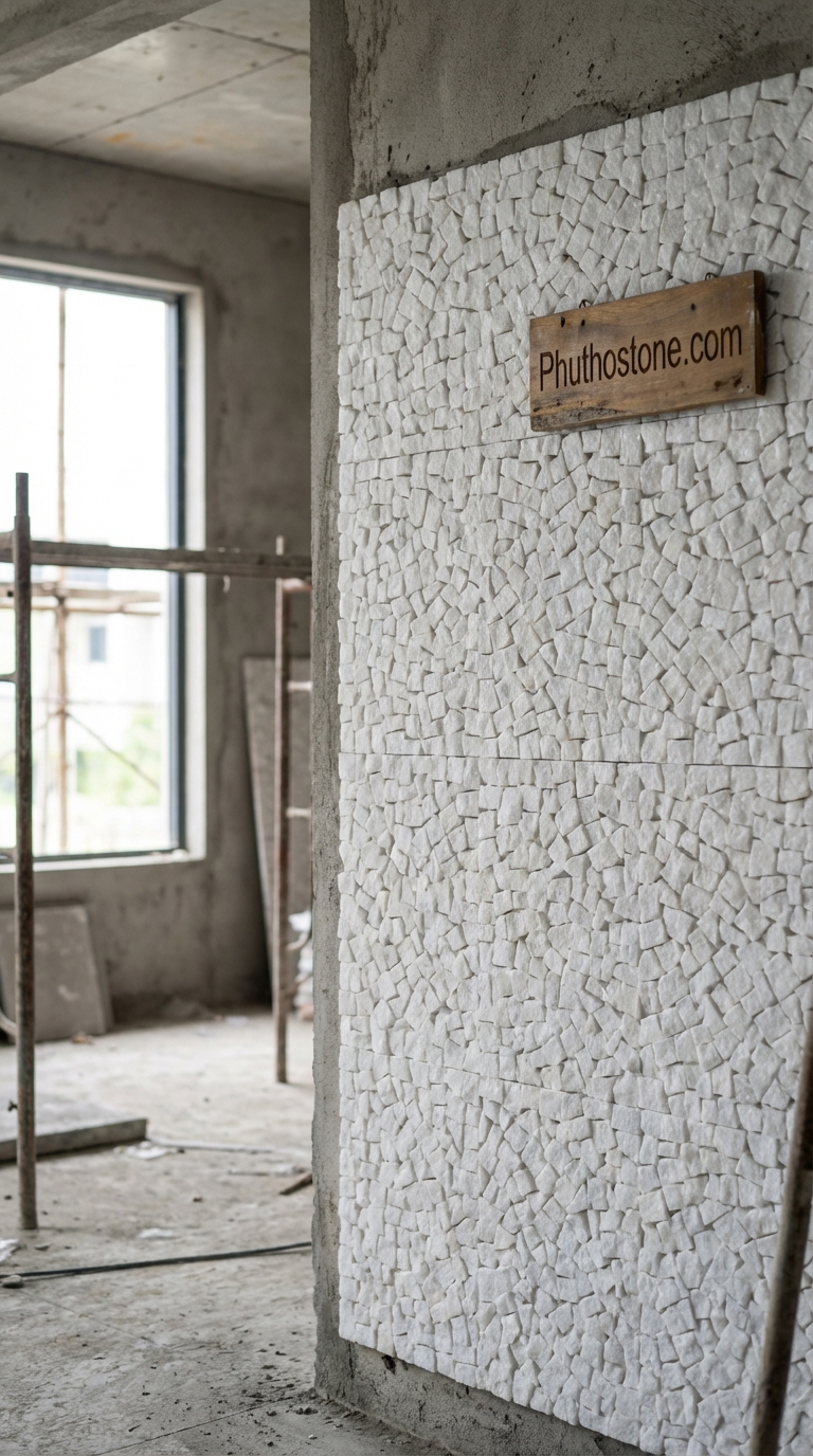 Đá trắng muối ốp tường độc đáo, bề mặt mosaic đá tự nhiên, Kích thước vỉ 30x30cm