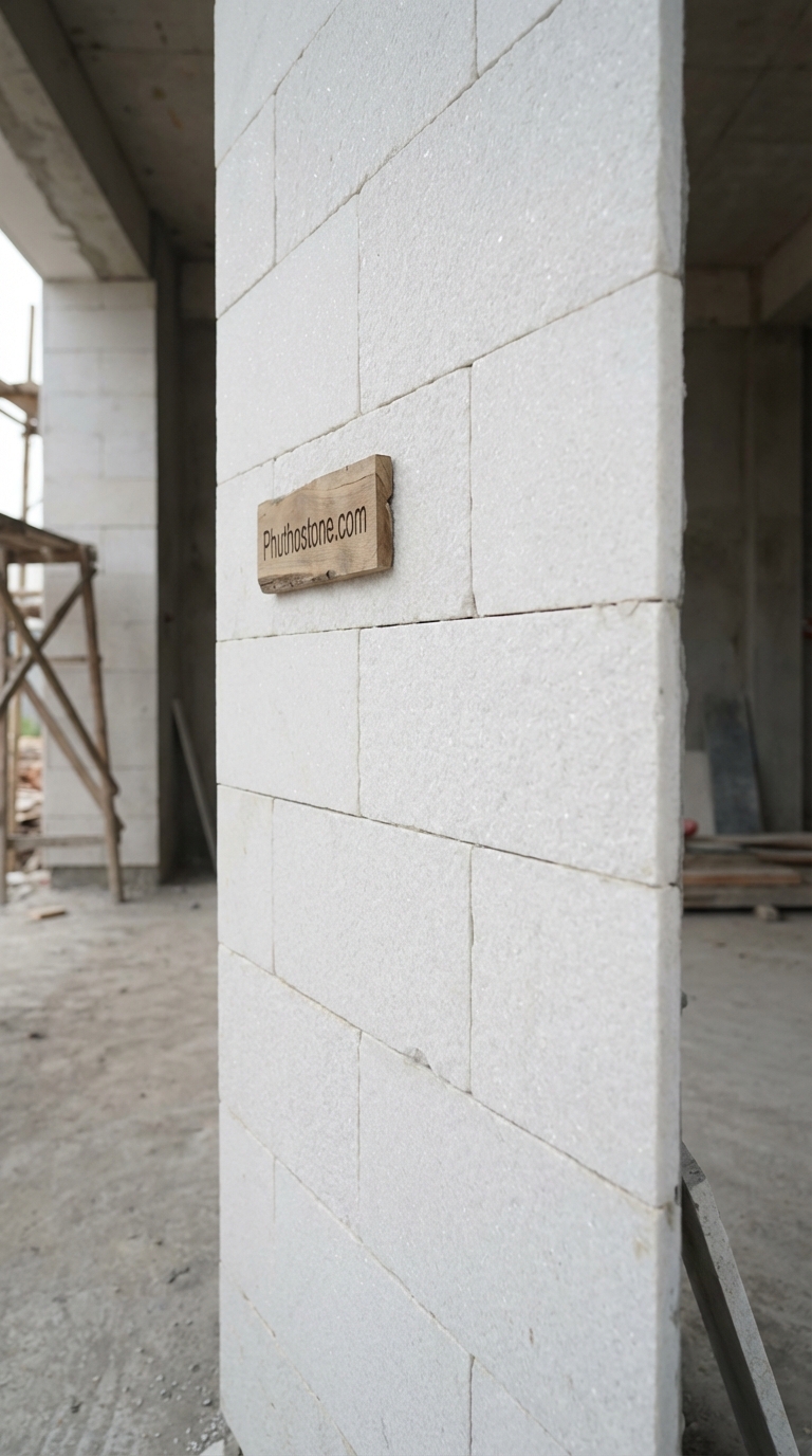Đá trắng muối ốp tường ngoài trời, bề mặt băm mặt toàn phần, Kích thước 20x40cm