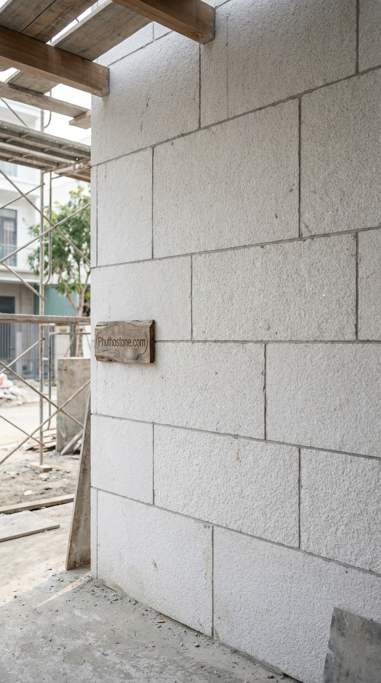 Đá trắng muối ốp tường ngoài trời, bề mặt khò lửa, Kích thước 30x60cm