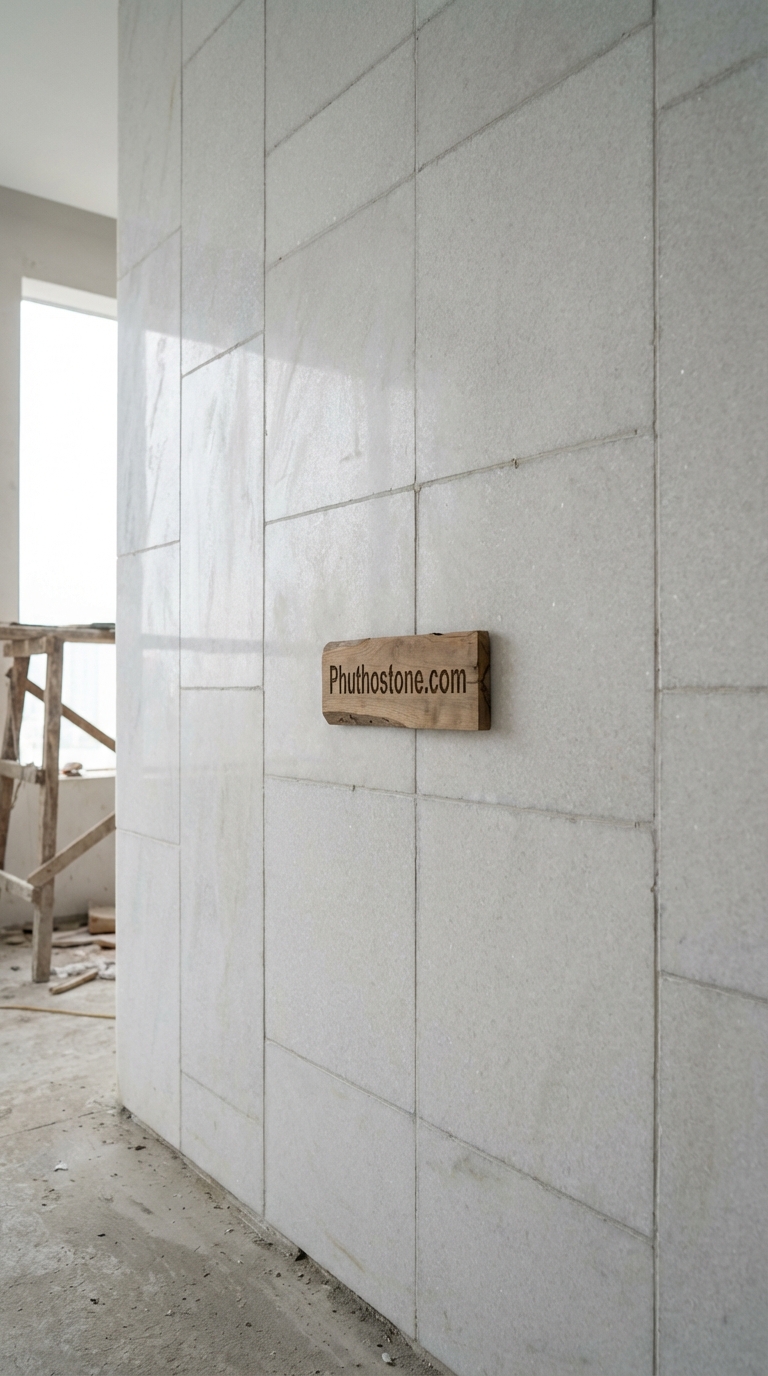 Đá trắng muối ốp tường phòng khách, bề mặt Mosaic đá marble, Kích thước vỉ 30x30cm