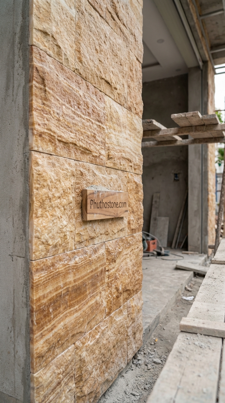 Đá vân gỗ ốp mặt tiền, bề mặt khò mặt, Kích thước 30x60cm