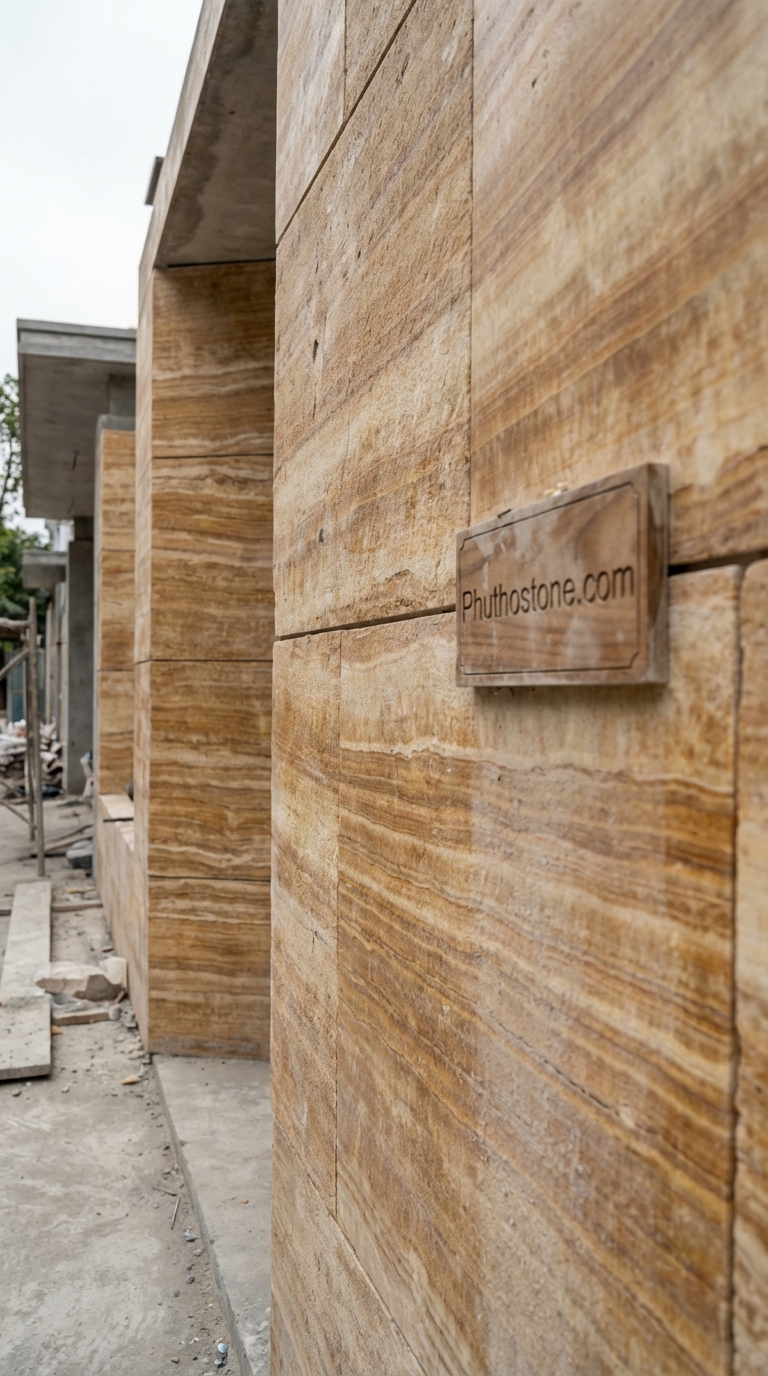 Đá vân gỗ ốp tường rào, bề mặt khò nhám, Kích thước 30x60cm