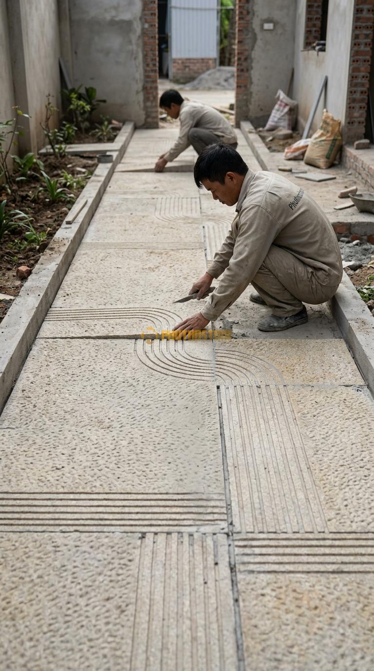 Đá Vàng Kim Tuyến Băm Hoạ Tiết 3cm Lát Sân Sau 600x300cm