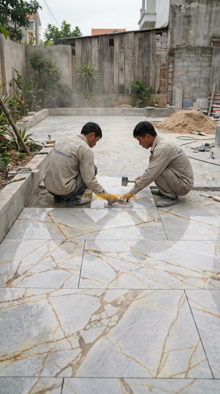Đá Vàng Kim Tuyến Mài Bóng 3cm Lát Sân Biệt Thự 600x600cm