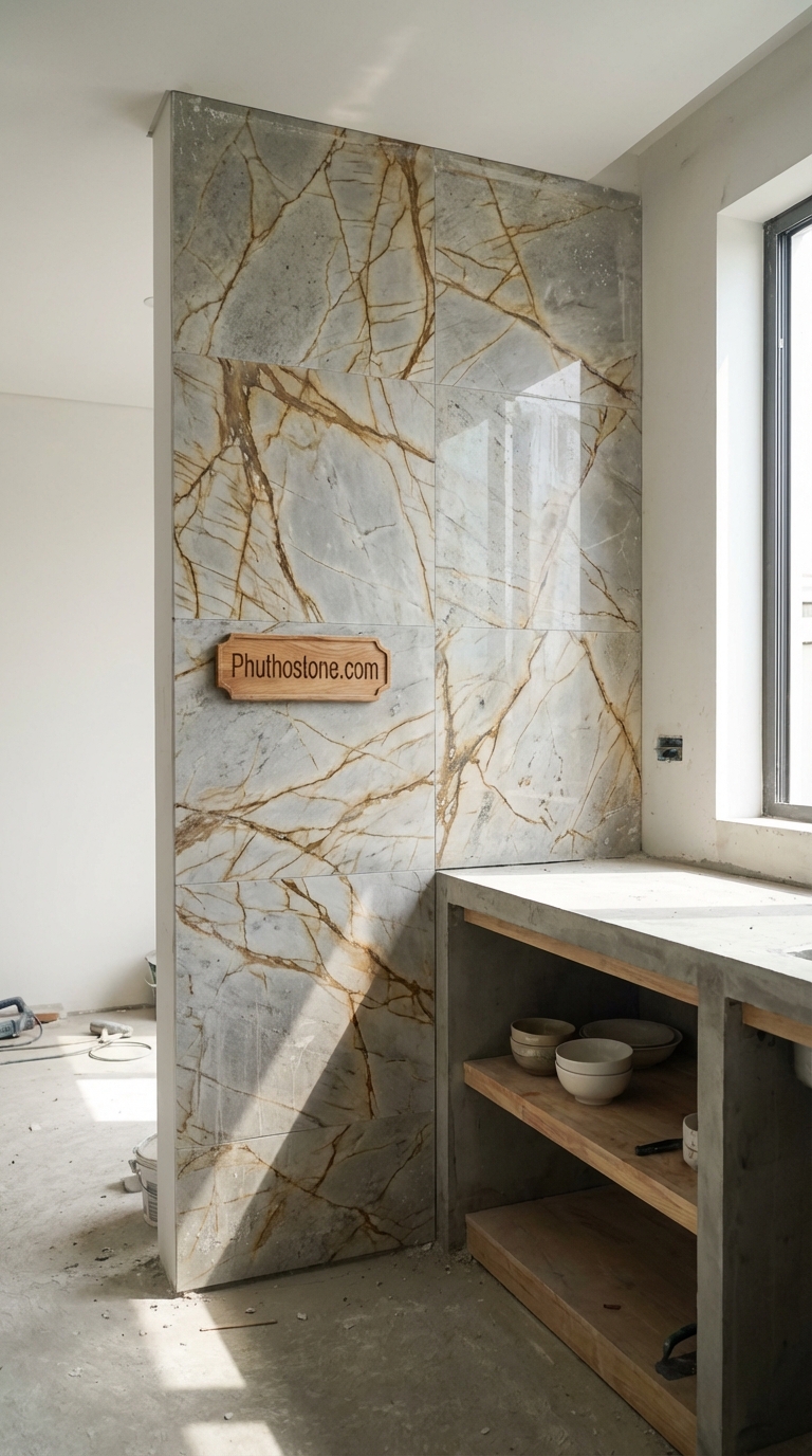 Đá vàng kim tuyến ốp tường bếp, bề mặt Mosaic vuông, Kích thước vỉ 30x30cm