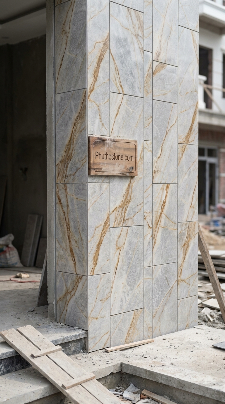 Đá vàng kim tuyến ốp tường ngoài trời, bề mặt mài giả cổ, Kích thước 10x20cm