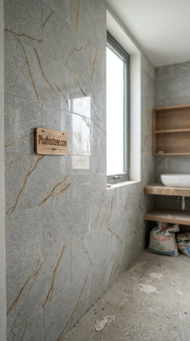Đá vàng kim tuyến ốp tường nhà vệ sinh, bề mặt tổ ong lỗ mịn, Kích thước 10x20cm
