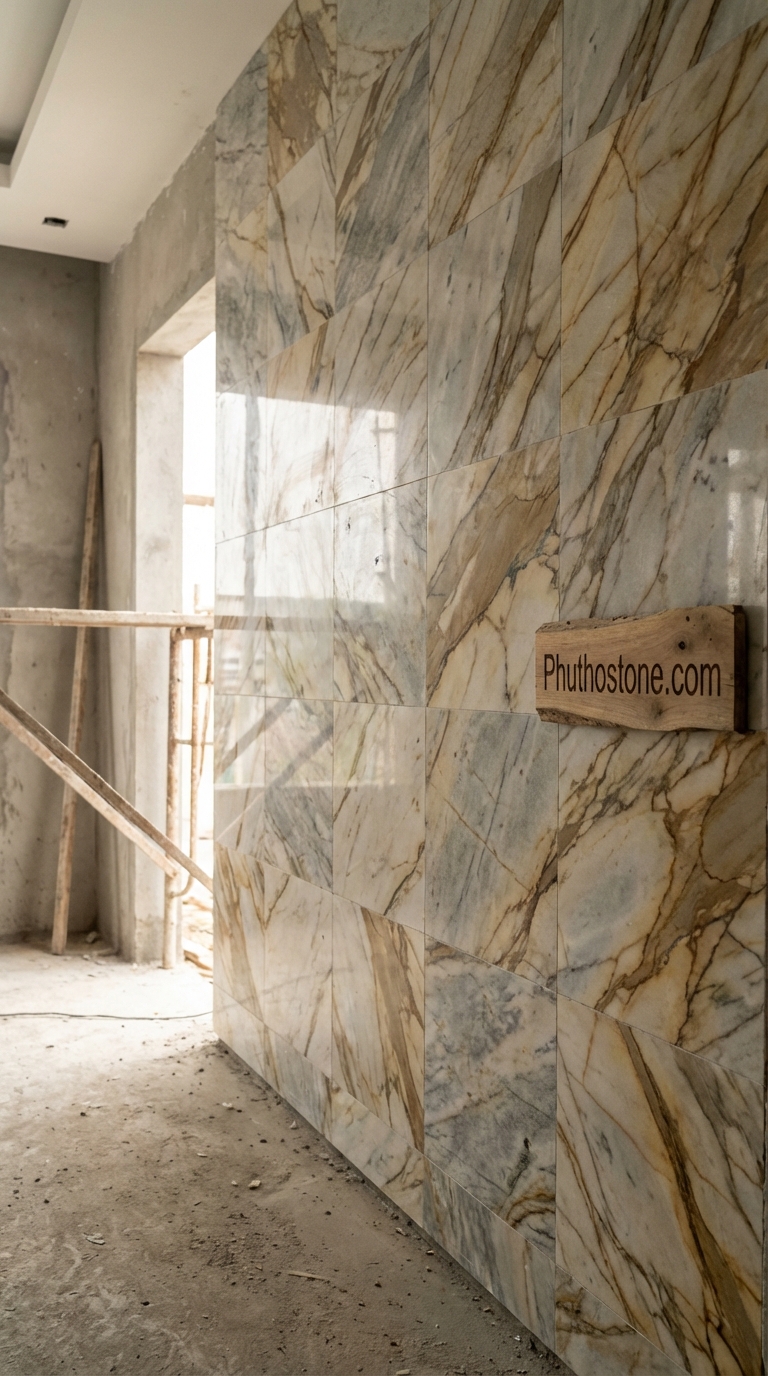 Đá vàng kim tuyến ốp tường phòng khách, bề mặt Mosaic đá marble, Kích thước vỉ 30x30cm