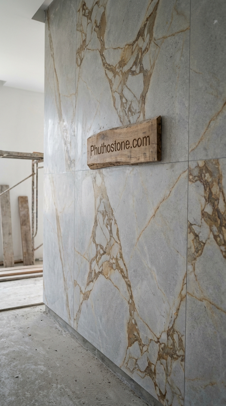 Đá Granite Trắng Muối Tiêu Băm Hoạ Tiết 2cm Lát Sân Cafe 400x600cm
