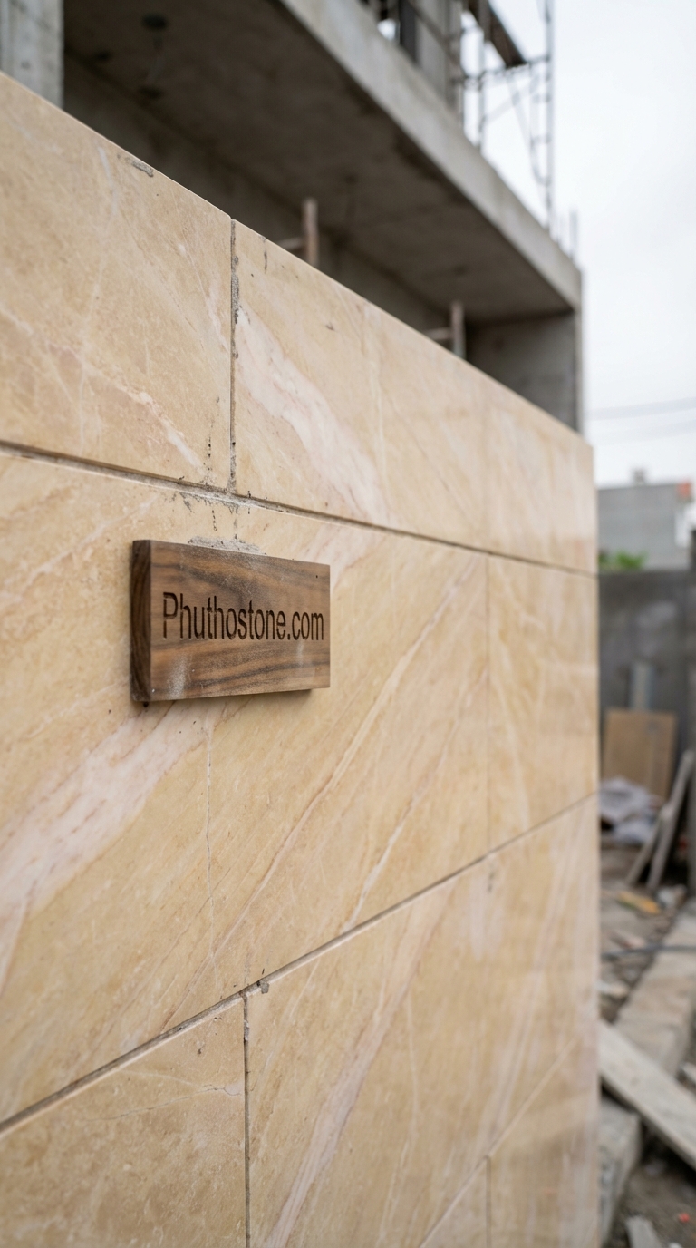 Đá vàng nghệ an ốp mặt tiền, bề mặt băm trừ viền, Kích thước 30x60cm