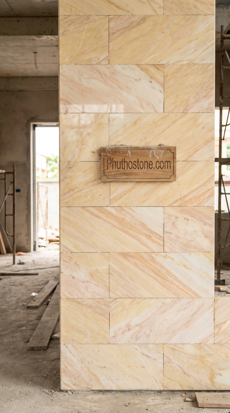 Đá vàng nghệ an ốp mặt tiền, bề mặt chẻ tay (Slate), Kích thước 10x20cm