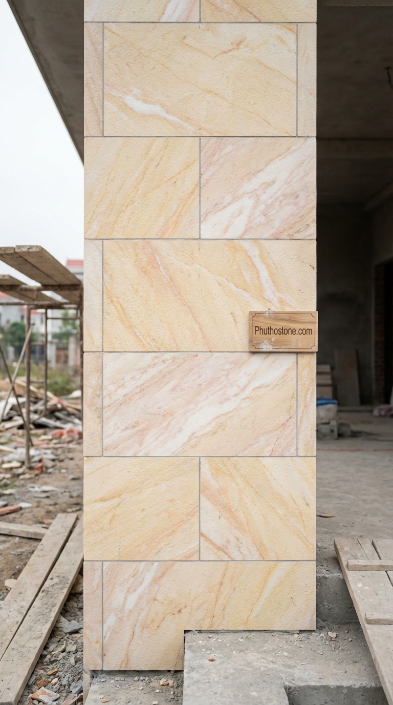Đá vàng nghệ an ốp mặt tiền, bề mặt khò mặt, Kích thước 30x60cm