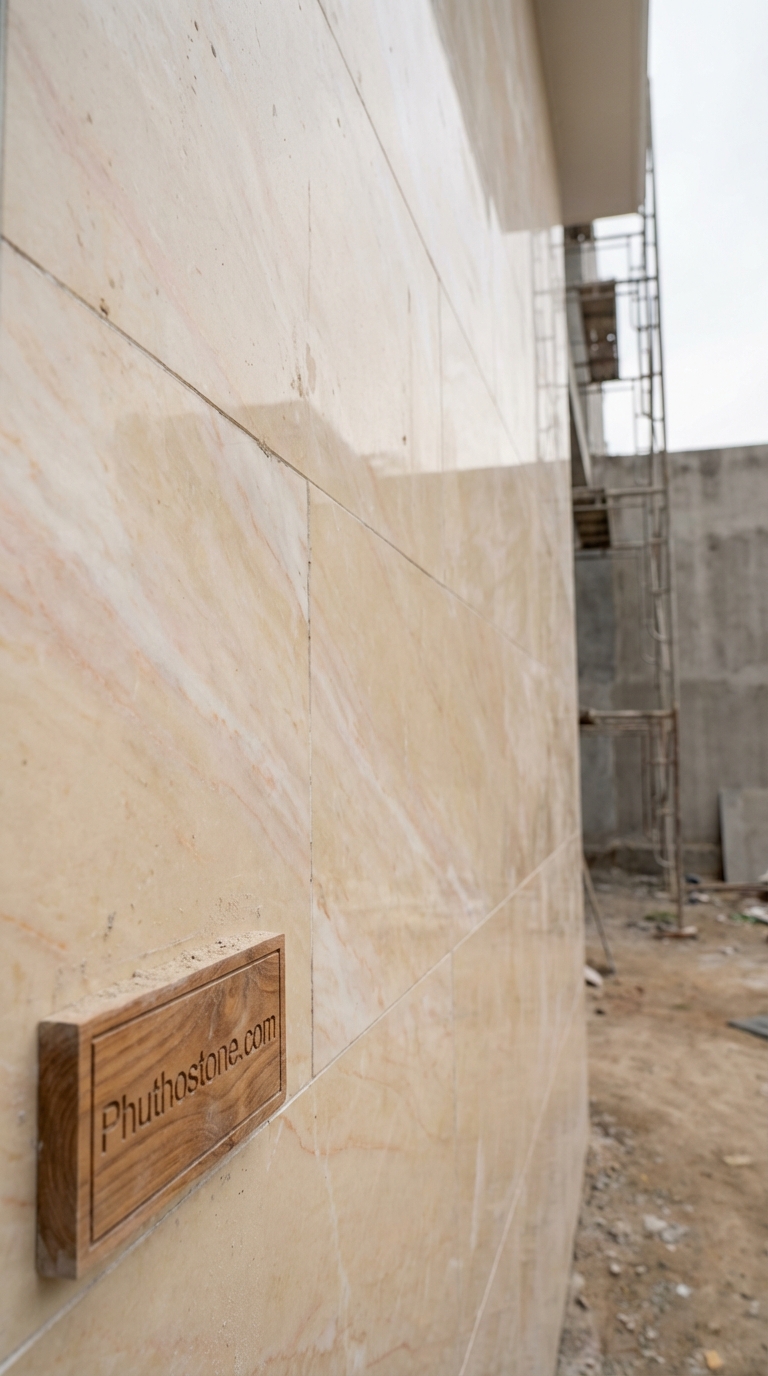 Đá vàng nghệ an ốp mặt tiền, bề mặt mài bóng sang trọng, Kích thước 60x120cm