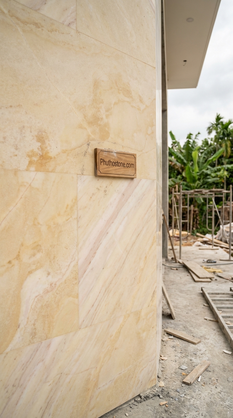 Đá vàng nghệ an ốp mặt tiền, bề mặt mài mờ, Kích thước 40x80cm