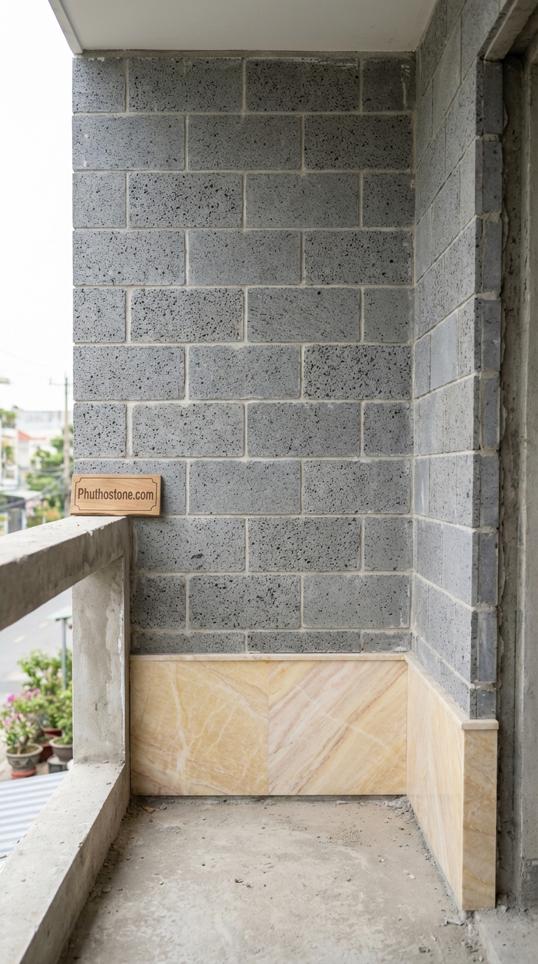 Đá Vân Mây Băm Mặt 2cm Lát Sân Trước 500x500cm