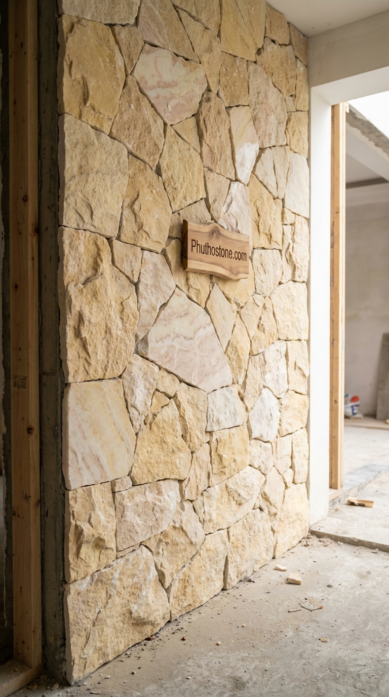 Đá Granite Vàng Chẻ Tay 3cm Lát Sân Nhà 400x400cm