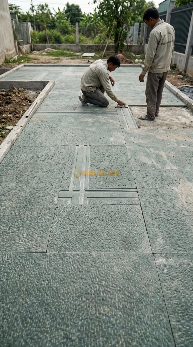 Đá Xanh Rêu Băm Hoạ Tiết 3cm Lát Sân Sau 600x300cm