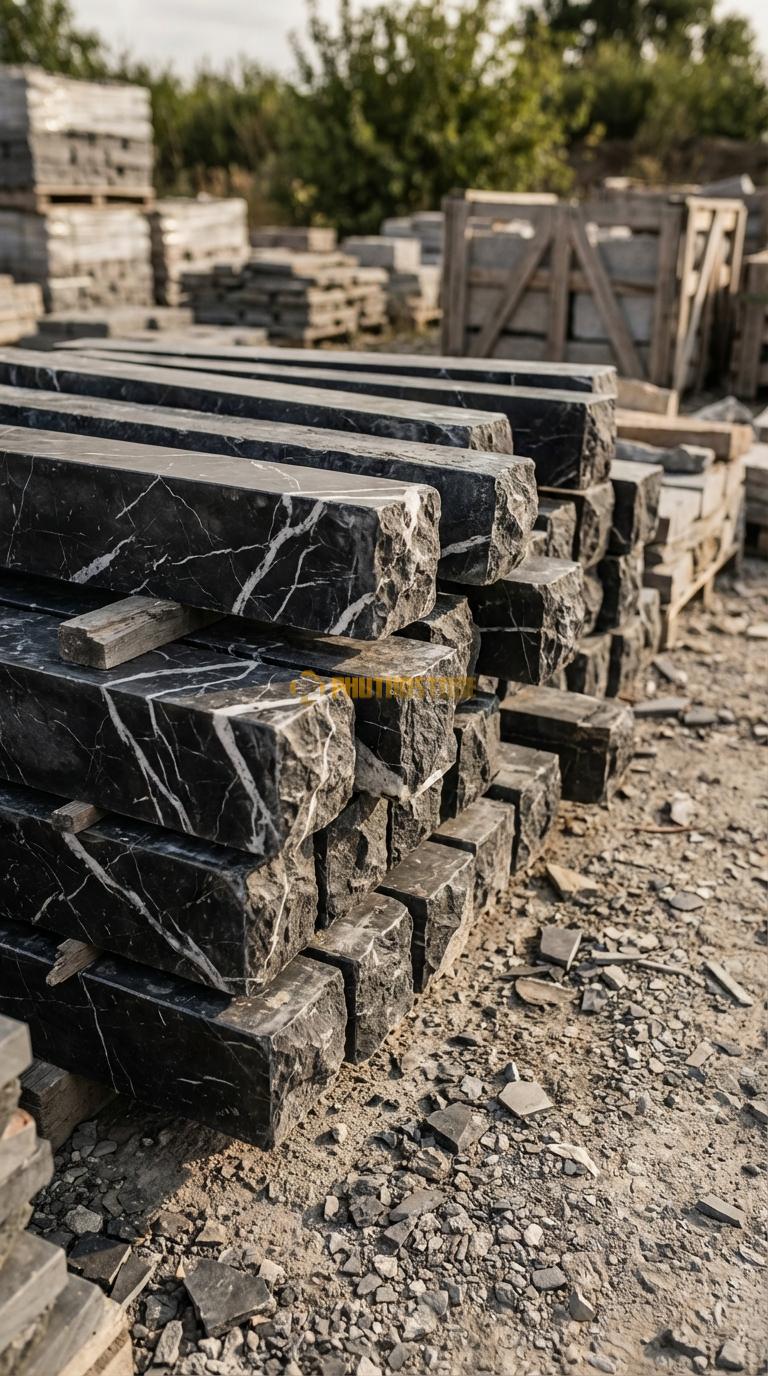 Trụ Đá Chẻ Đá Đen Chỉ Trắng 100cm