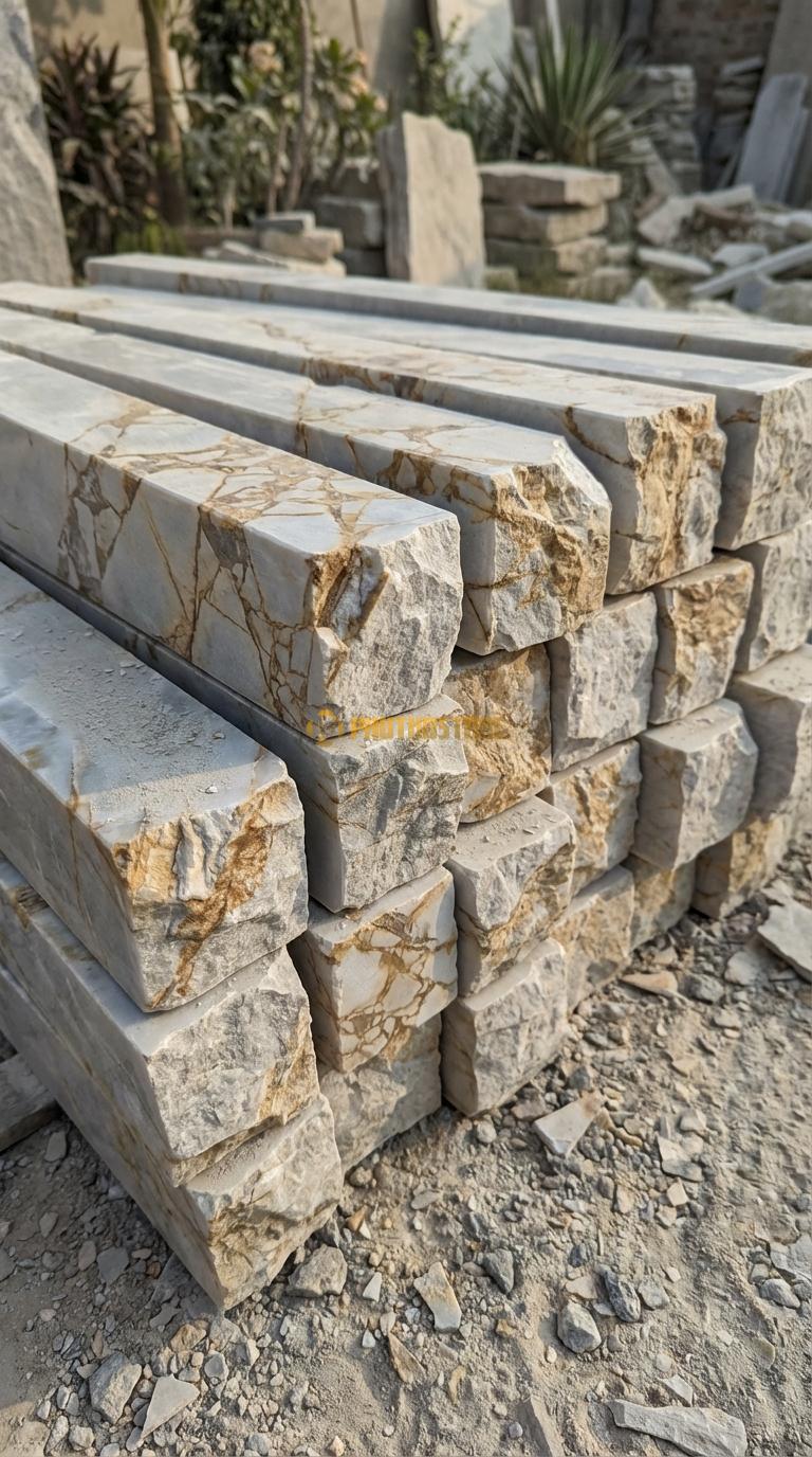 Trụ Đá Chẻ Đá Vàng Kim Tuyến 100cm