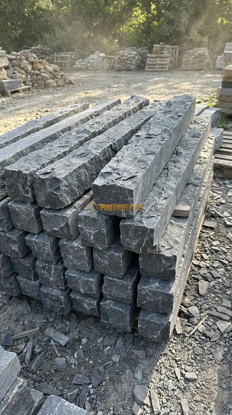 Trụ Đá Chẻ Đá Xanh Đen 80cm