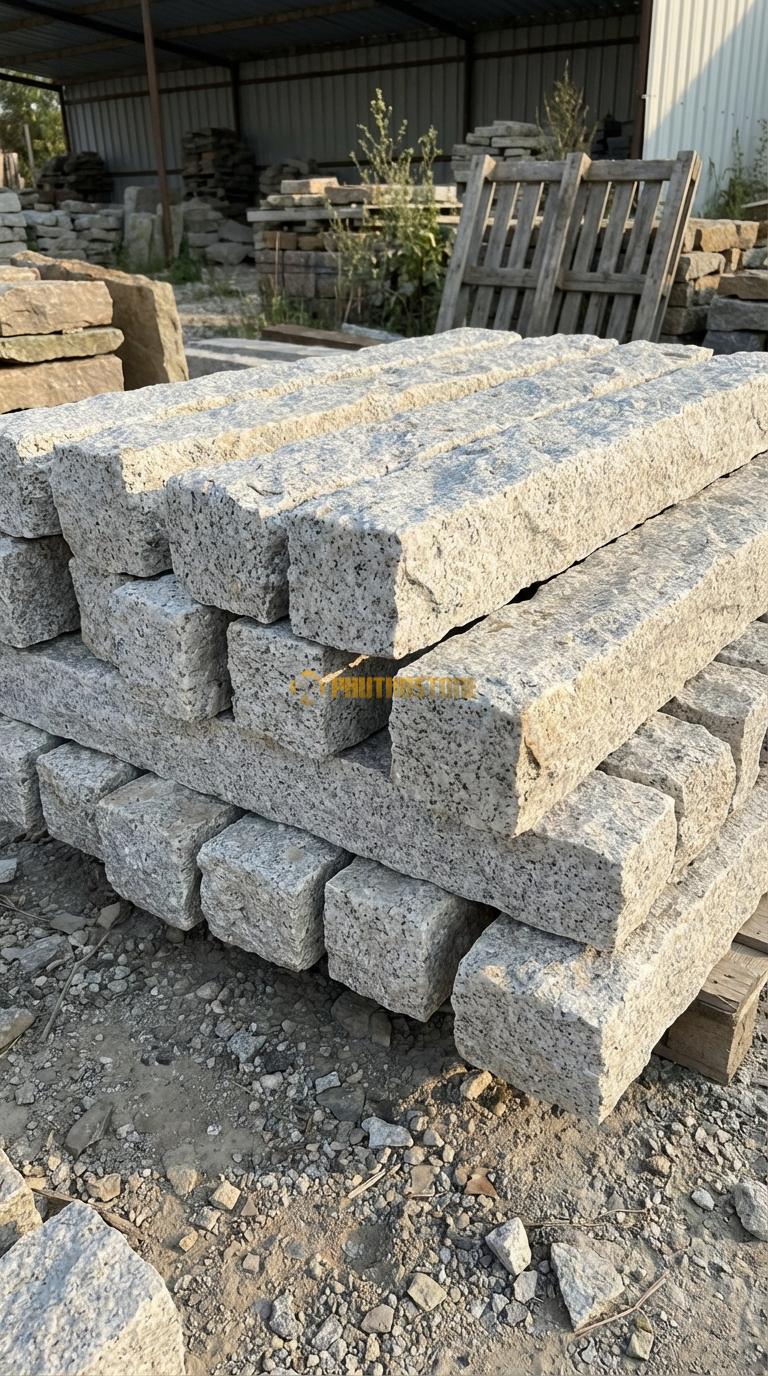 Trụ Đá Chẻ Granite Trắng Muối Tiêu 100cm